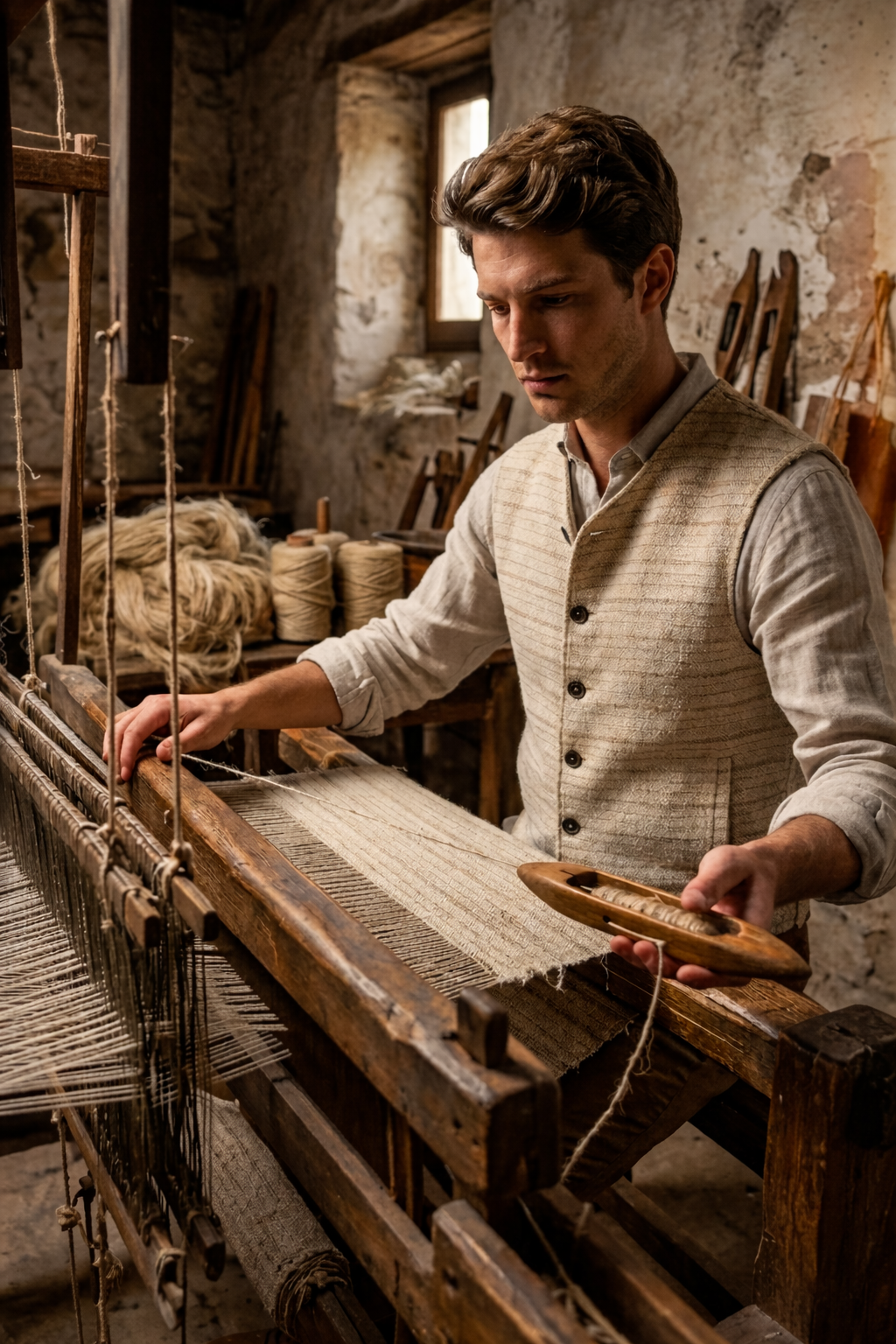 GILET IN CANAPA ARTIGIANALE - TESSUTO A MANO OTTOCENTESCO