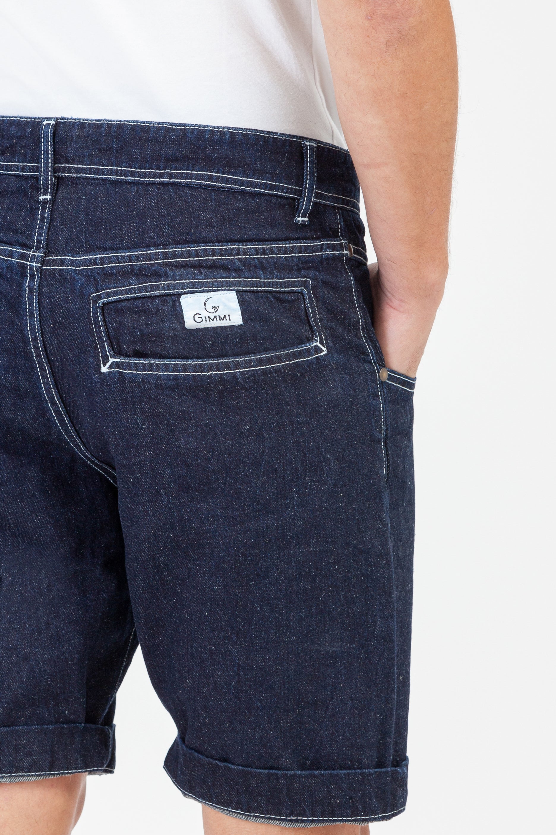 Jeans-short-Amerigo-denim-canapa-dettaglio